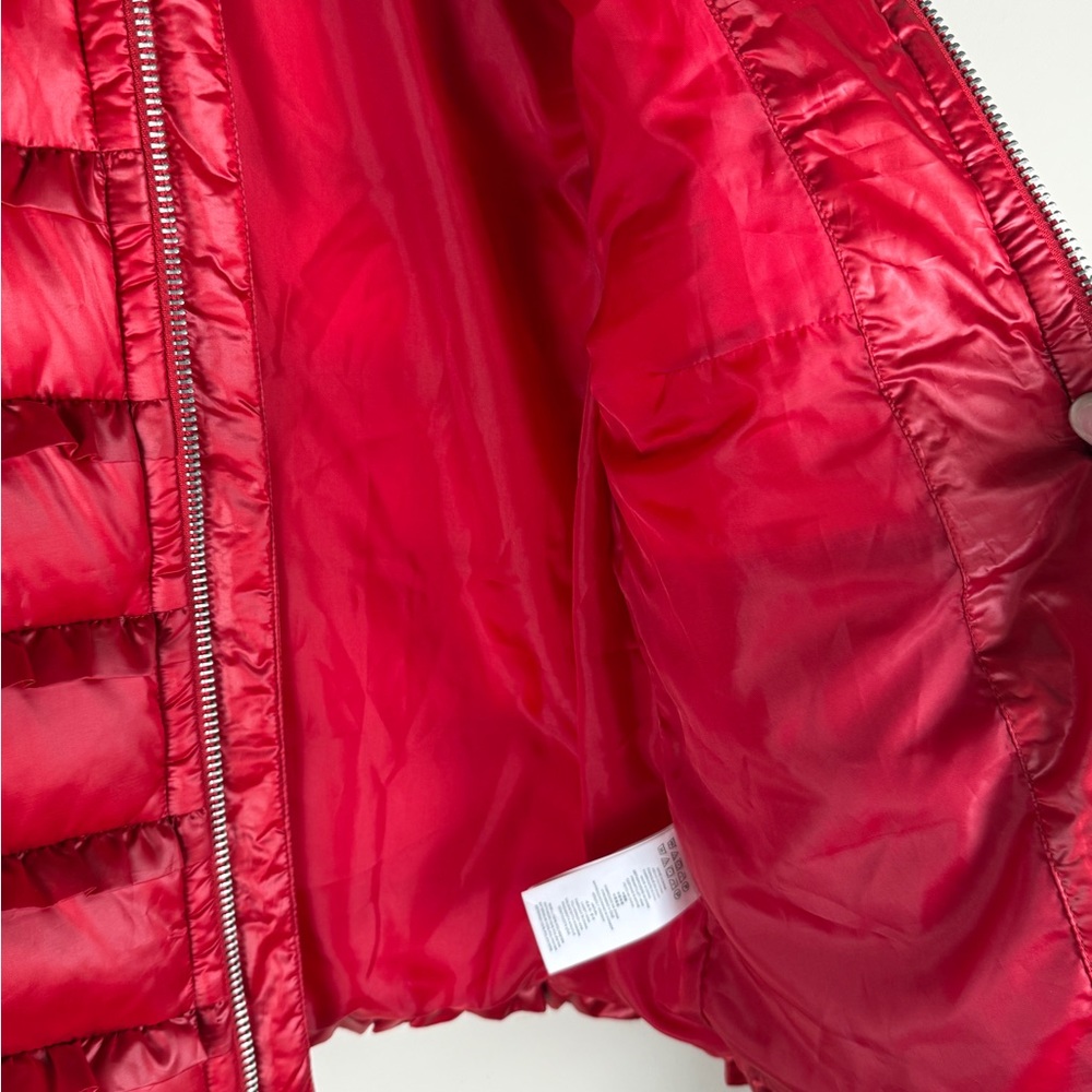 Michael Kors Red Ruffle Down Jacket EUC Size Small Pockets Holiday Christmas - Picture 8 of 16